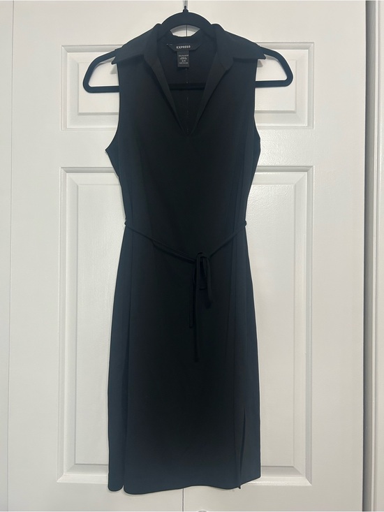 Express Dresses & Skirts - Vintage Y2K Express Sleeveless Black Collared Midi Dress Tie Waist & Side Slits